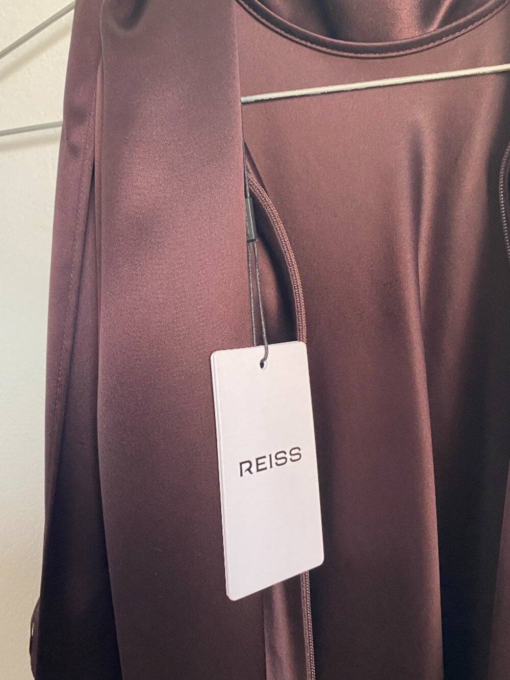 Never-Worn Reiss Satin Cape Maxi Dress in Burgundy Perfect for Fall Wedding - Picture 4 of 15